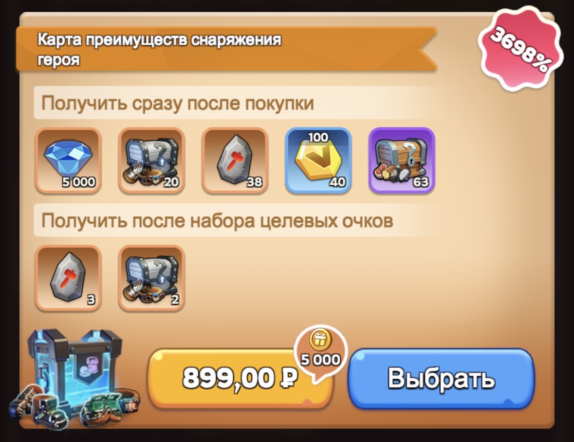 Карта преимуществ снаряжения героя
