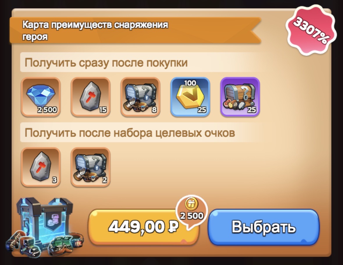 Карта преимуществ снаряжения героя