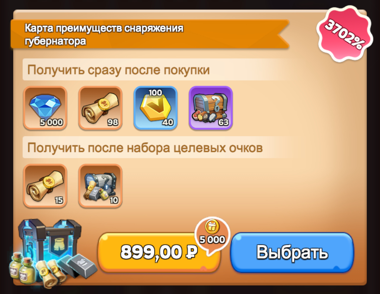 Карта преимуществ снаряжения губернатора